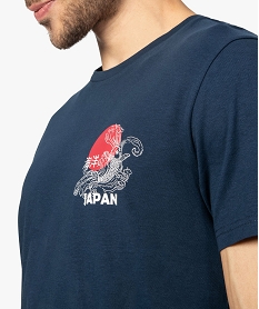 tee-shirt homme en coton a motif japonais devant et dos bleuA445901_2
