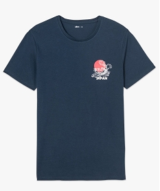 tee-shirt homme en coton a motif japonais devant et dos bleuA445901_4