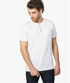 GEMO Tee-shirt homme col tunisien en coton texturé Blanc