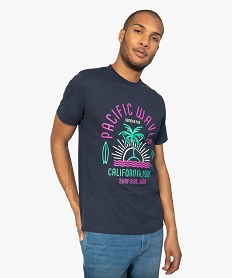 GEMO Tee-shirt homme avec motif palmier sur l’avant Bleu