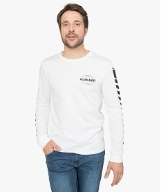 GEMO Tee-shirt homme à manches longues avec inscriptions dans le dos Blanc