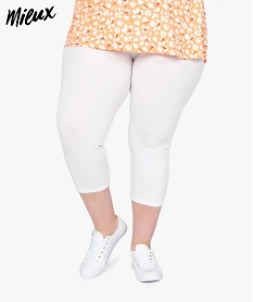 GEMO Legging femme court uni en coton biologique Blanc