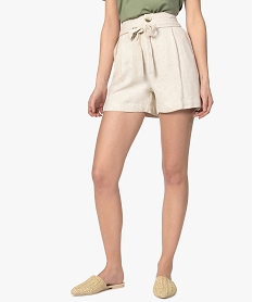 GEMO Short femme ample en lin et viscose mélangés blanc chine