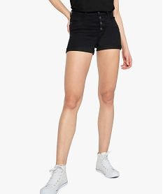 GEMO Short femme ajusté et taille haute avec revers cousus Noir