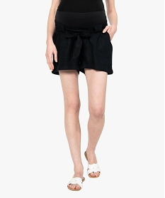 GEMO Short de grossesse en lin avec ceinture stretch Noir