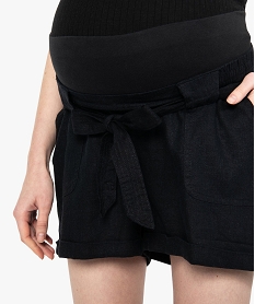 short de grossesse en lin avec ceinture stretch noir shortsA451201_2