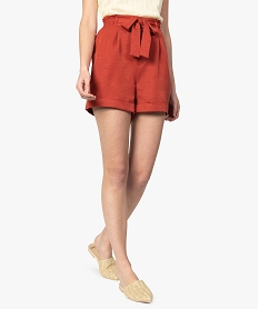 short femme uni avec taille elastiquee et ceinture a nouer rouge shortsA451301_1