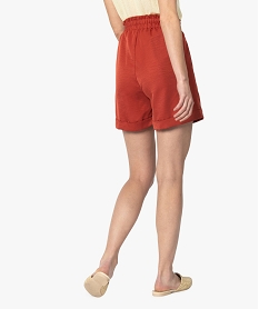 short femme uni avec taille elastiquee et ceinture a nouer rouge shortsA451301_3