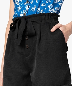 short femme uni avec taille elastiquee et ceinture a nouer noir shortsA451401_2