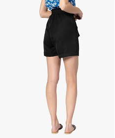 short femme uni avec taille elastiquee et ceinture a nouer noir shortsA451401_3