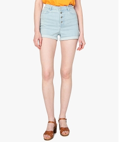 GEMO Short en jean femme taille haute avec revers cousus Bleu