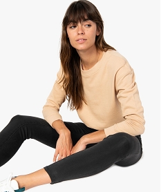 GEMO Sweat femme uni en maille légère Brun