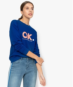 GEMO Sweat femme avec imprimé fantaisie Bleu