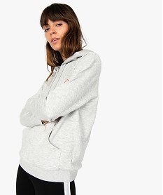 GEMO Sweat femme uni à capuche et poche kangourou Gris