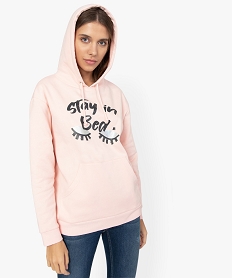 GEMO Sweat femme à capuche avec inscription fantaisie Rose