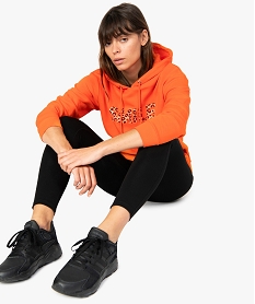 sweat femme a capuche avec inscription fantaisie orangeA453601_1