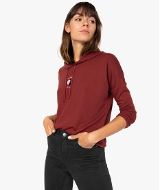 sweat femme fin a capuche avec motif sur le devant rouge sweatsA453801_1