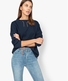 sweat femme leger coupe ample a col fantaisie bleu sweatsA453901_1