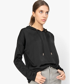 sweat femme bimatiere a capuche noir sweatsA454101_2