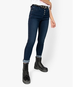 jean femme coupe slim avec liseres colores et braguette boutons bleu pantalons jeans et leggingsA455601_1