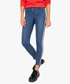 GEMO Jean femme slim stretch à bandes latérales rayées Gris