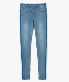 jean femme coupe slim avec bandes colorees sur les cotes bleu pantalons jeans et leggingsA455901_4