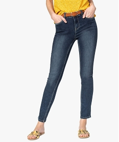 GEMO Jean femme coupe slim taille normale avec ceinture en velours Bleu