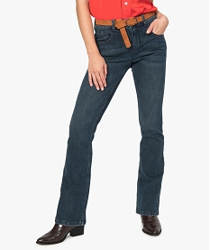 GEMO Jean femme bootcut taille normale avec ceinture Bleu