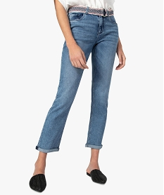 GEMO Jean femme coupe boyfriend avec ceinture tissée Gris