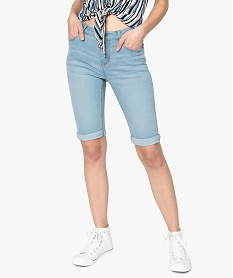 bermuda femme en jean avec revers cousus bleuA459501_1