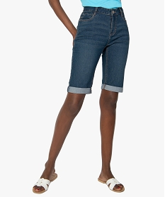 GEMO Bermuda femme en jean avec revers cousus Bleu