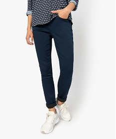 GEMO Pantalon femme coupe slim en toile extensible Bleu