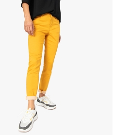 GEMO Pantalon femme coupe slim en toile extensible Jaune