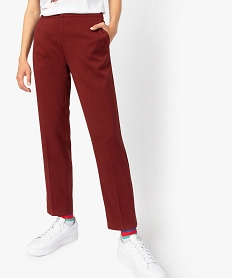 GEMO Pantalon femme uni coupe ample avec taille élastiquée au dos Brun