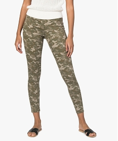 GEMO Pantalon femme jegging coloré à taille élastique Vert