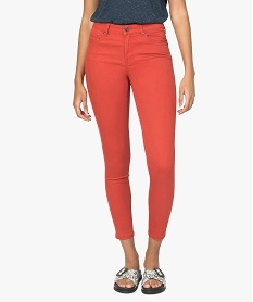 GEMO Pantalon femme skinny stretch taille basse Rouge