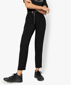 GEMO Pantalon femme fluide avec taille élastiquée Noir