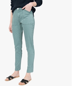GEMO Pantalon femme slim en coton stretch coloré Vert