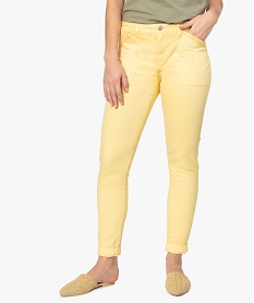 GEMO Pantalon femme slim en coton stretch coloré Jaune