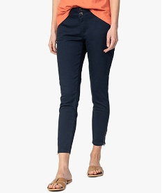 pantalon femme en toile unie avec bas zippe bleuA464801_1