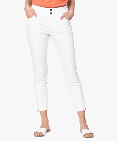 GEMO Pantalon femme en toile unie avec bas zippé Blanc
