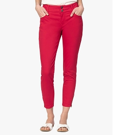GEMO Pantalon femme en toile unie avec bas zippé Rouge