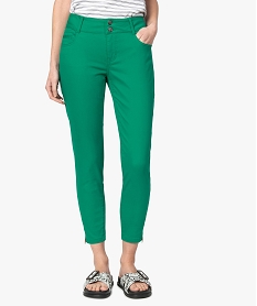 GEMO Pantalon femme en toile unie avec bas zippé Vert