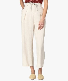 GEMO Pantalon femme large et fluide en viscose et lin Beige