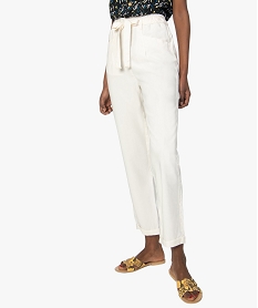 GEMO Pantalon femme coupe carotte à taille élastiquée Blanc