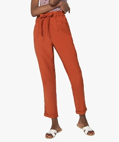 GEMO Pantalon femme coupe carotte à taille élastiquée Rouge