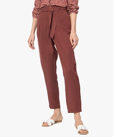 GEMO Pantalon femme uni forme carotte en Lyocell Brun