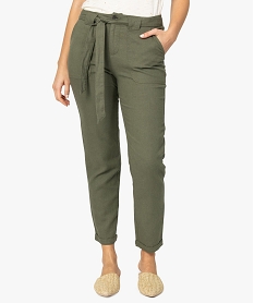 GEMO Pantalon femme avec ceinture à nouer Vert