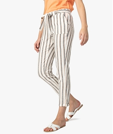 GEMO Pantalon femme rayé kaki fonce
