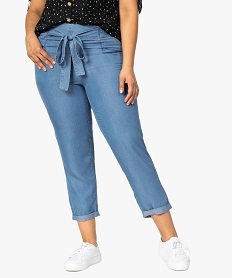 GEMO Pantalon femme en Lyocell avec revers cousus Bleu